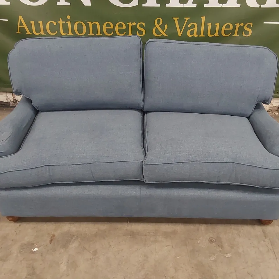 QUALITY DESIGNER DOWNTON 3 SEATER FABRIC UPHOLSTERED SOFA - WINTER BLUE