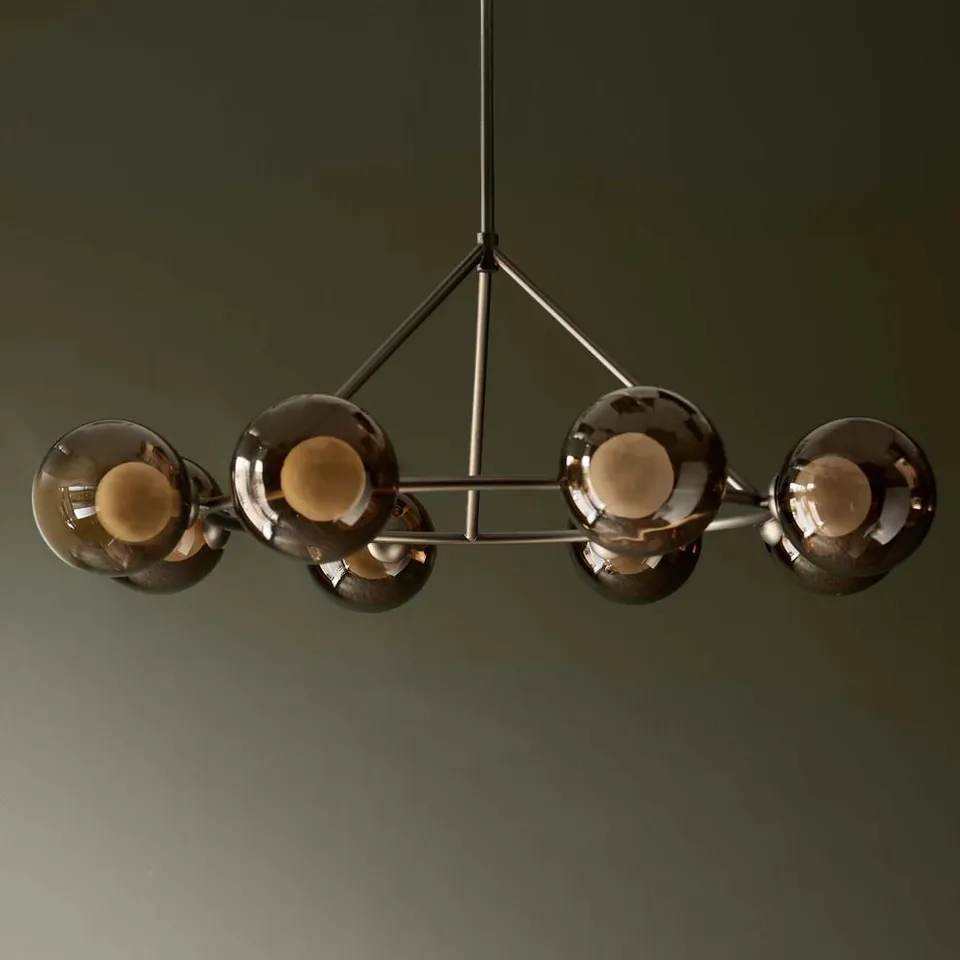 BOXED DANETTI RILEY MOCHA GLASS 8 LIGHT ADJUSTABLE PENDANT