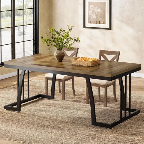 BOXED TRIBESIGNS RECTANGULAR DINING TABLE FOR 6 PEOPLE - RUSTIC BROWN/BLACK (1 BOX)