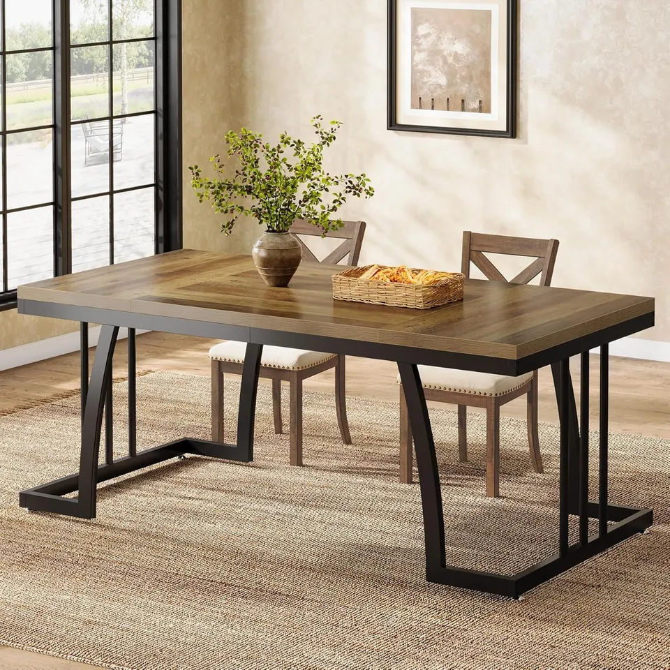 BOXED TRIBESIGNS RECTANGULAR DINING TABLE FOR 6 PEOPLE - RUSTIC BROWN/BLACK (1 BOX)