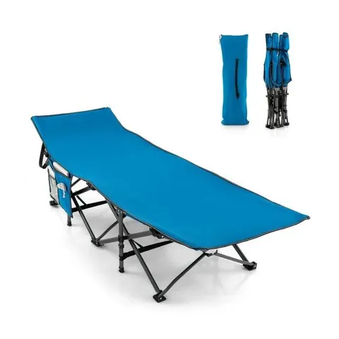 BOXED COSTWAY WIDE FOLDABLE CAMPING COT HEAVY-DUTY STEEL INDOOR & OUTDOOR SLEEPING COT - BLUE