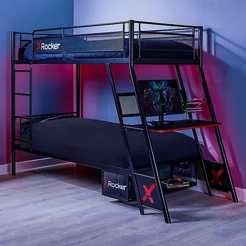 BOXED X ROCKER ARMADA DUAL BUNK BED WITH GAMING DESK - BLACK (2 BOXES)