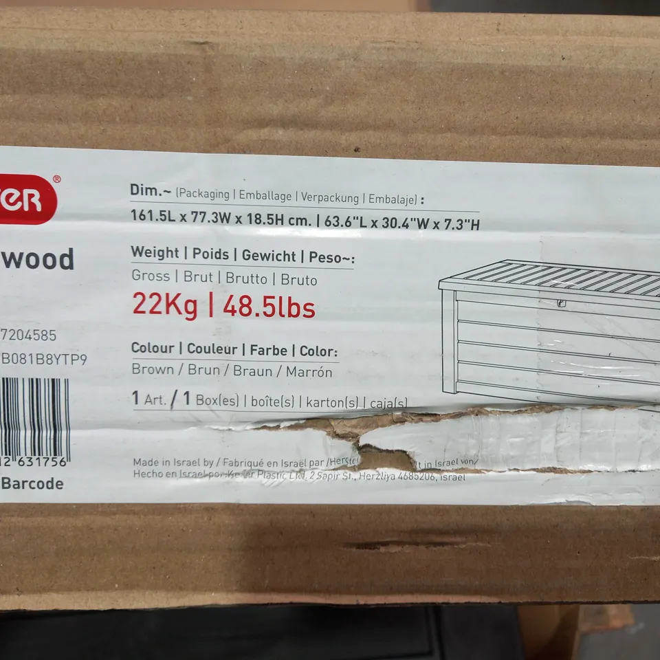 KETER WESTWOOD STORAGE CHEST IN DARK BROWN - COLLECTION ONLY