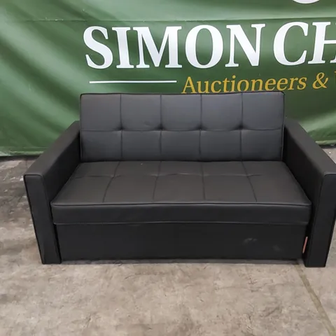DESIGNER 2-SEATER BLACK LEATHER SOFA BED 