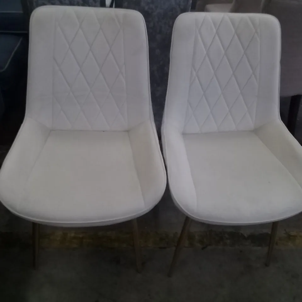 PAIR OF BEIGE FABRIC DINING CHAIRS WITH GOLD EFFECT LEGS