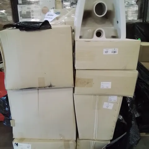 PALLET OF APPROXIMATELY 18 BOXED BATHROOM ITEMS, INCLUDING , TULSA CERAMIC BASINS, AURORA BTW WC PANS,