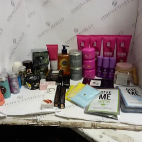 BOX OF ASSORTED COSMETICS TO INCLUDE GIVE ME , LOREAL, MANSCAPED ETC