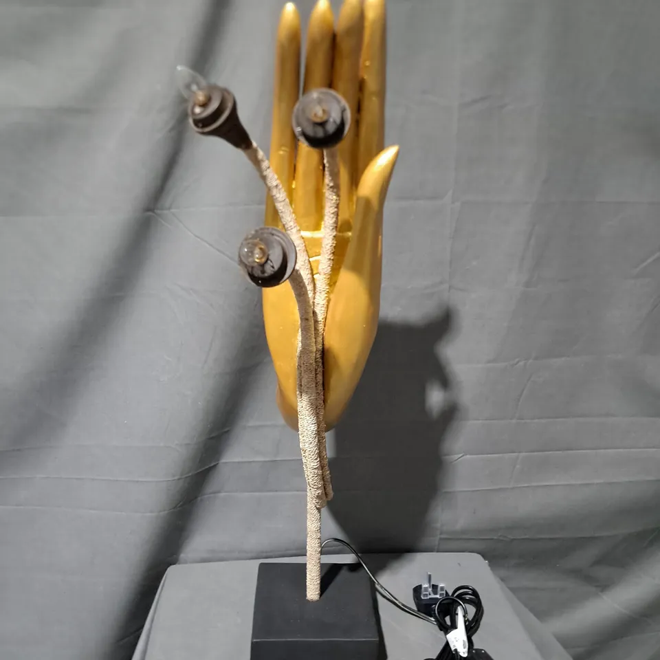 HAND THEMED 3-LAMP 75CM TABLE LAMP IN HAND PAINTED GOLD/BLACK