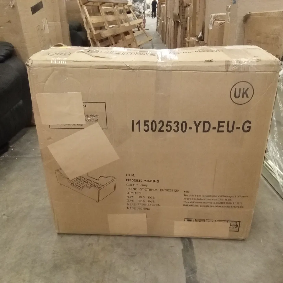 BOXED SMALL CHILDREN'S BED FRAME, 4-7 YEARS - GREY (1 BOX)