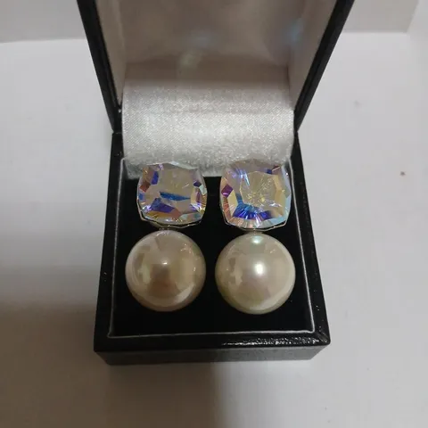 BUTLER & WILSON SQUARE CRYSTAL AND FAUX PEARL EARRINGS 