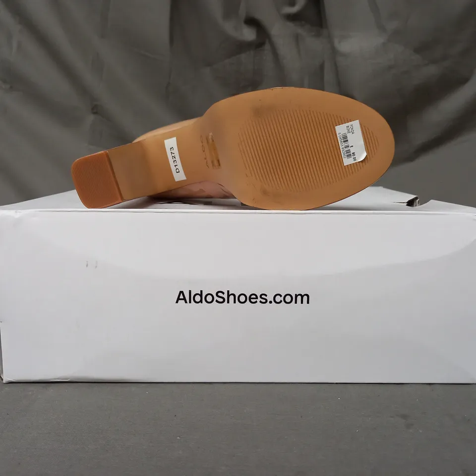 BOXED PAIR OF ALDO FONDA PLATFORM HIGH BLOCK HEEL SHOES IN NUDE UK SIZE 4