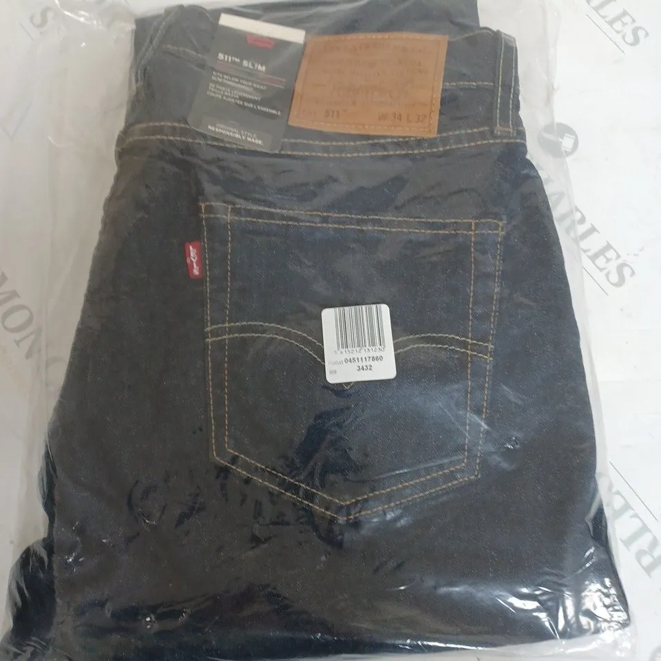 BAGGED LEVIS 511 SLIM DARK BLUE JEANS - W34 L32