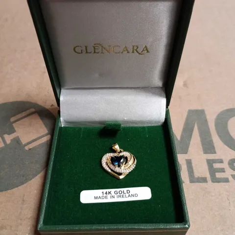 GLENCARA GOLD DIAMOND SAPPHIRE CELTIC HEART NECKLACE – MADE IN IRELAND
