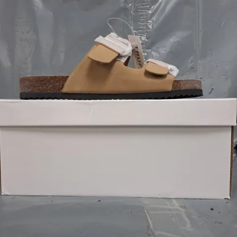 BOXED PAIR OF TRUFFLE COLLECTION OPEN TOE SANDALS IN TAUPE SIZE UK 4