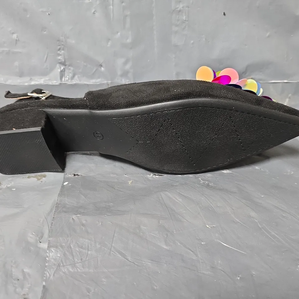 UNBRANDED OPEN TOP WEDGE BLACK SMART SHOES - SIZE 44