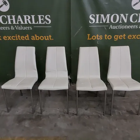 SET OF 4 DESIGNER CREAM LEATHER DINING CHAIRS WITH CHROME LEGS