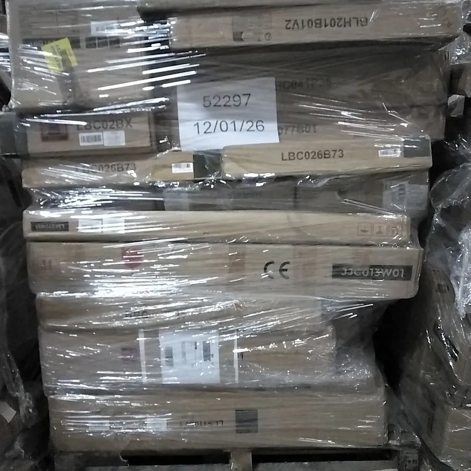 PALLET OF HOUSEHOLD ITEMS TO INCLUDE SHOE BOX, COMPUTER DESK, CAMPING CHAIR, STORAGE OTTOMAN, BAR STOOLS AND OTHER ASSORTED ITEMS...