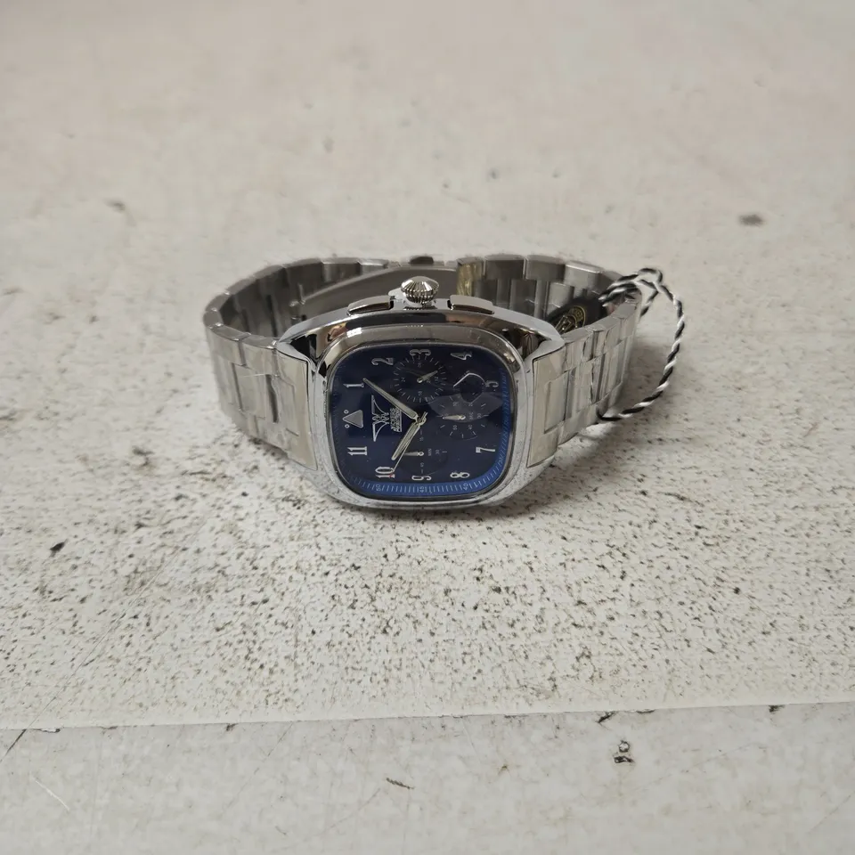 VICKERS ARMSTRONGS WATCH – STAINLESS STEEL, BLUE CHRONOGRAPH DIAL, BOXED