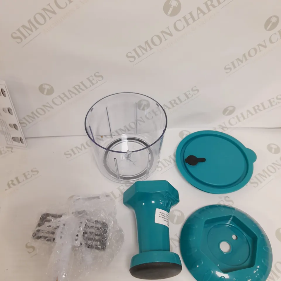 COOKS ESSENTIALS 5 BLADE PRESS CHOPPER WITH STORAGE LID - TEAL