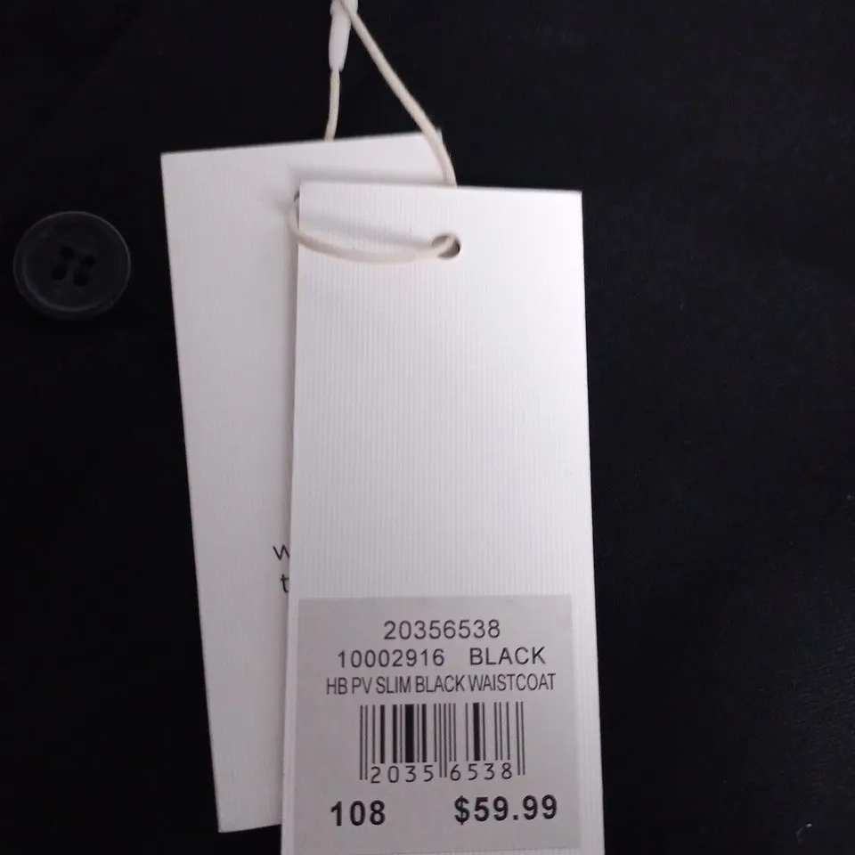 H. BROTHERS SLIM BLACK WAISTCOAT – MEN'S WAISTCOAT, (108 CM) – BRAND LABEL