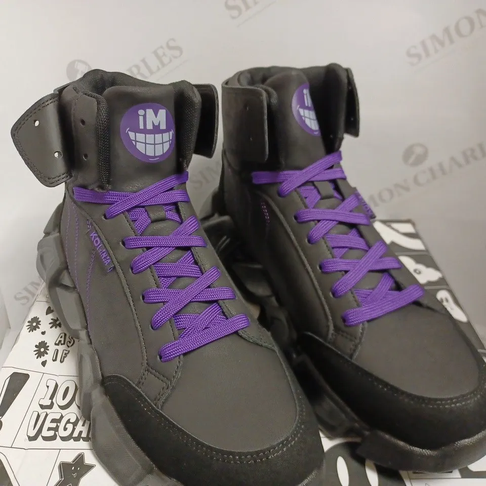 KOI VEGAN HOT STEPPERS HI TOP TRAINERS - BLACK/PURPLE SIZE 9
