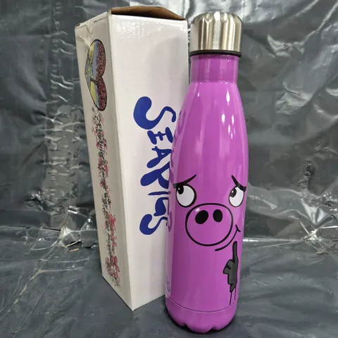 BOX OF APPROXIMATELY 30 SEAPIGS WATER BOTTLES IN PURPLE