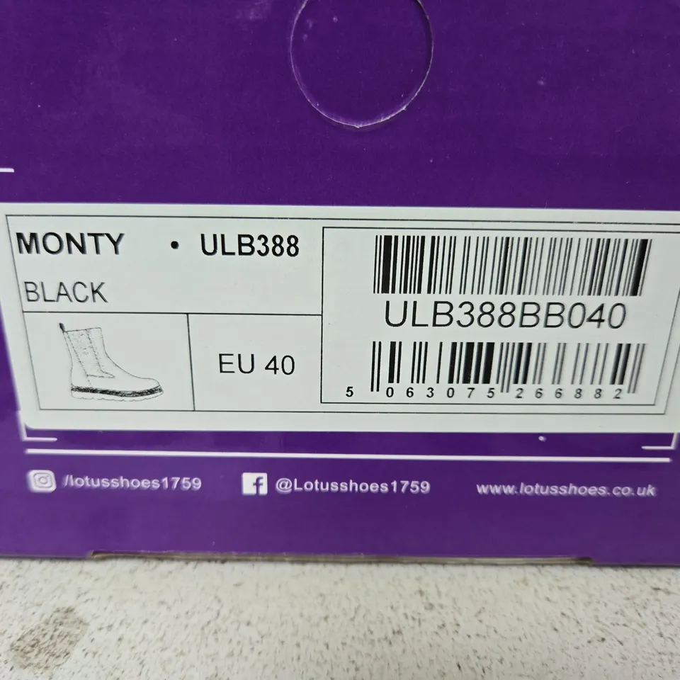 LOTUS MONTY BLACK ANKLE BOOTS – EU 40 (BOXED)