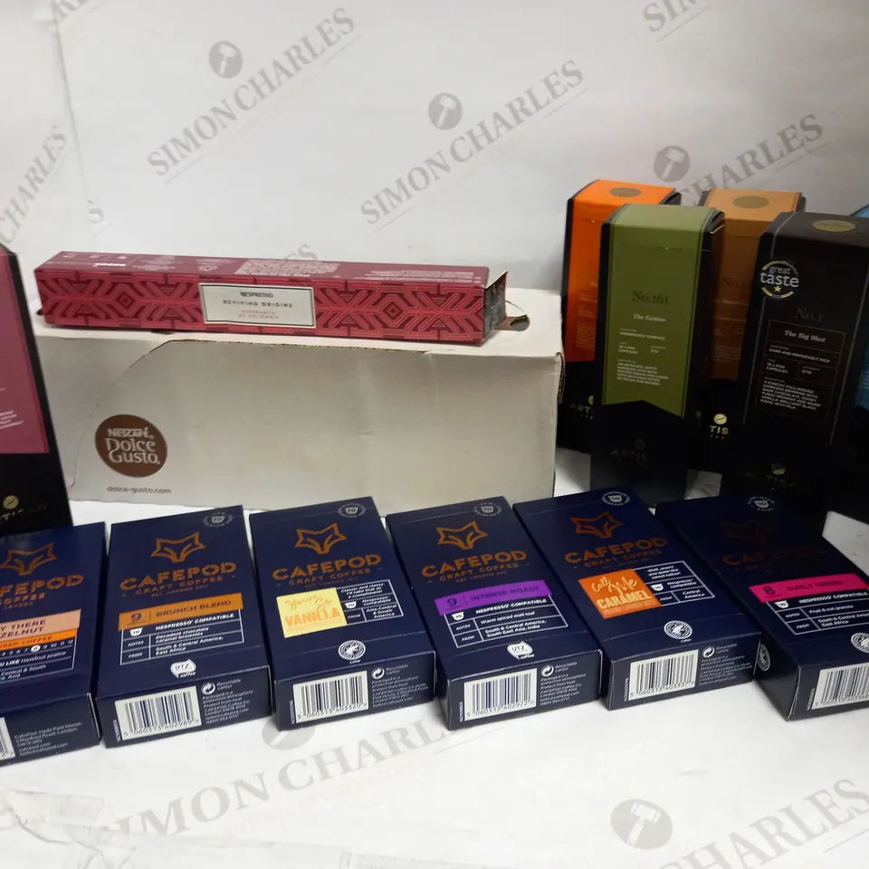 LOT OF 14 PACKS OF NESPRESSO-COMPATIBLE COFFEE CAPSULES (APPROX 172 CAPSULES TOTAL)