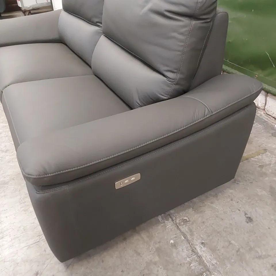 DESIGNER PAVILION LEATHER 3 SEATER POWER RECLINER SOFA - GREY