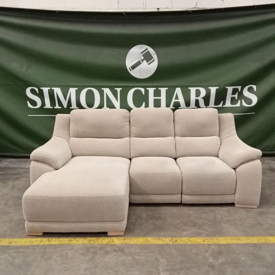 QUALITY DESIGNER ITALIAN MADE DEGANO FABRIC 3 SEATER CHAISE SOFA - BEIGE