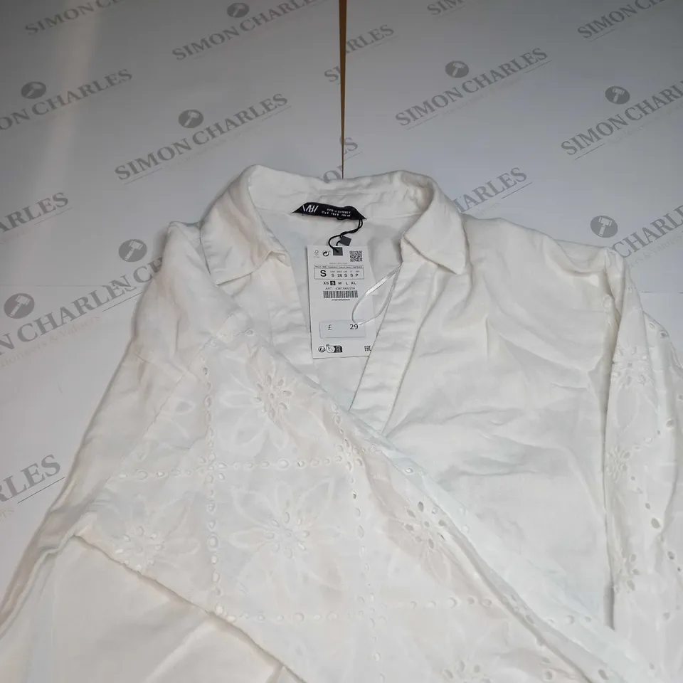 ZARA CROPPED BLOUSE - WHITE - SMALL