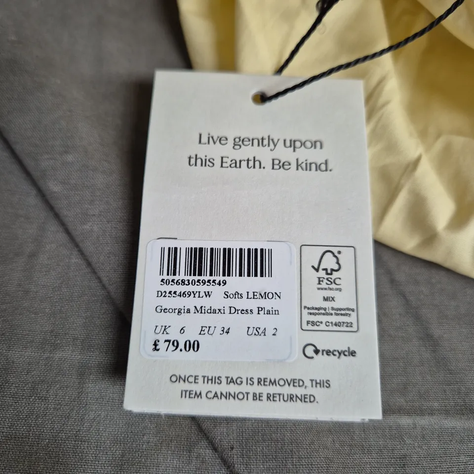 NOBODY'S CHILD GEORGIA MIDAXI DRESS PLAIN – UK 6 – LEMON