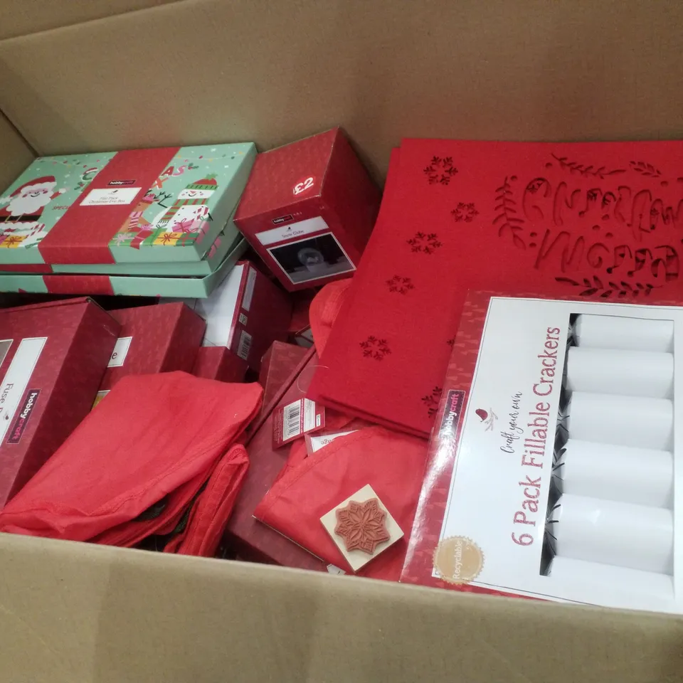 PALLET CONTAINING ASSORTED CHRISTMAS PRODUCTS & DECORATIONS INCLUDING CHRISTMAS EVE GIFT BOXES, FILLABLE CRACKERS, SNOW GLOVES, FELT TABLE MAT & WOODEN CHRISTMAS BOXES