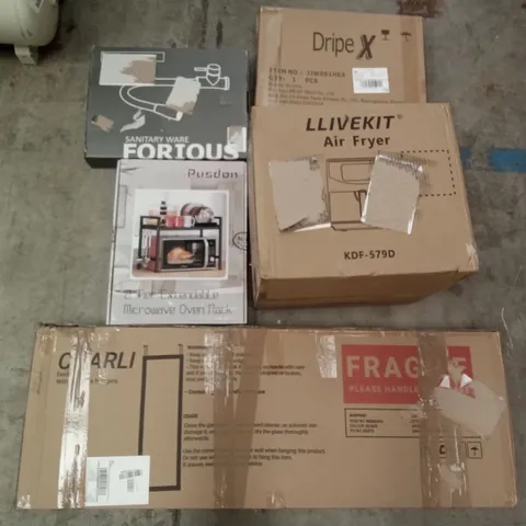 PALLET OF ASSORTED ITEMS INCLUDING KITCHEN FAUCET, DRIPE X, INSTANT POT MULTI-USE PRESSURE COOKER, LLIVEKIT AIR FRYER, 2-TIER EXTENDABLE MICROWAVE OVEN RACK, CHARLI DRESSER