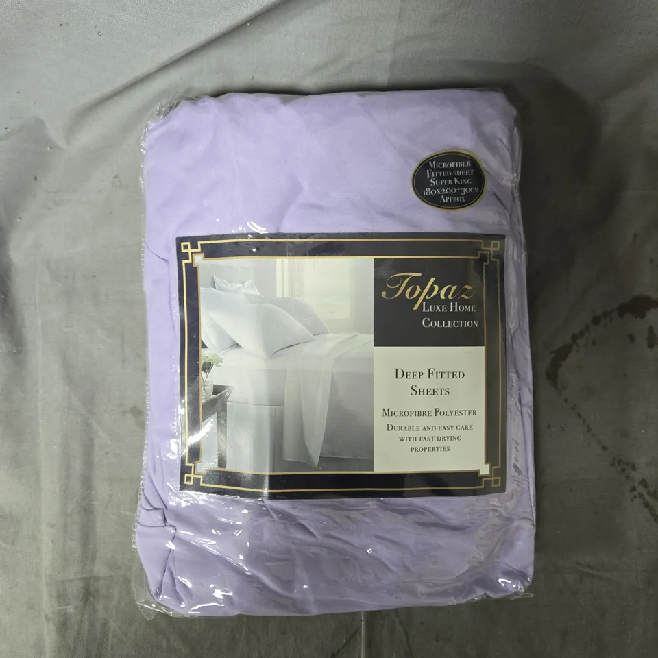 TOPAZ LUXE HOME COLLECTION DEEP FITTED SHEETS – SUPER KING, LILAC, BOX OF APPROXIMATELY 12