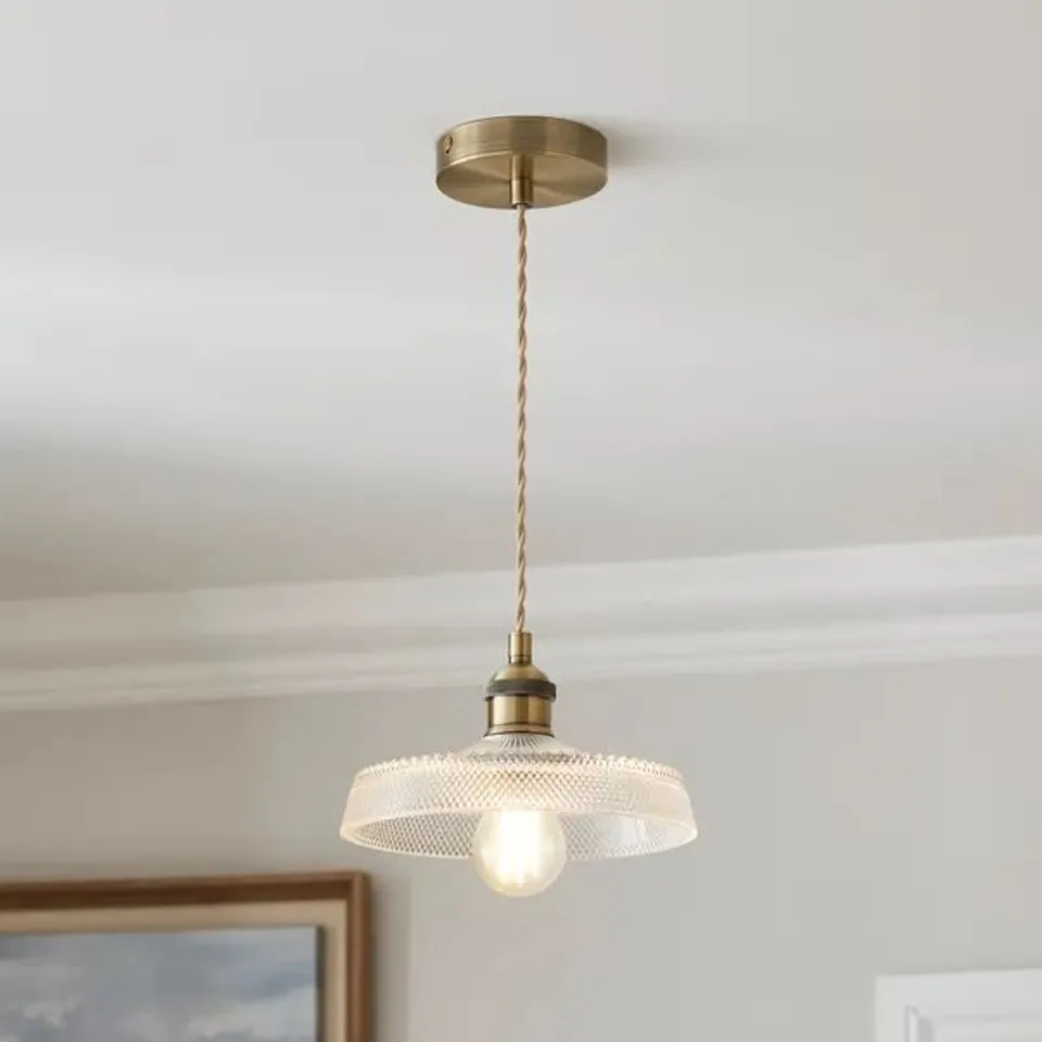 BOXED CHURCHGATE SHILTON PRESSED GLASS ADJUSTABLE PENDANT LIGHT