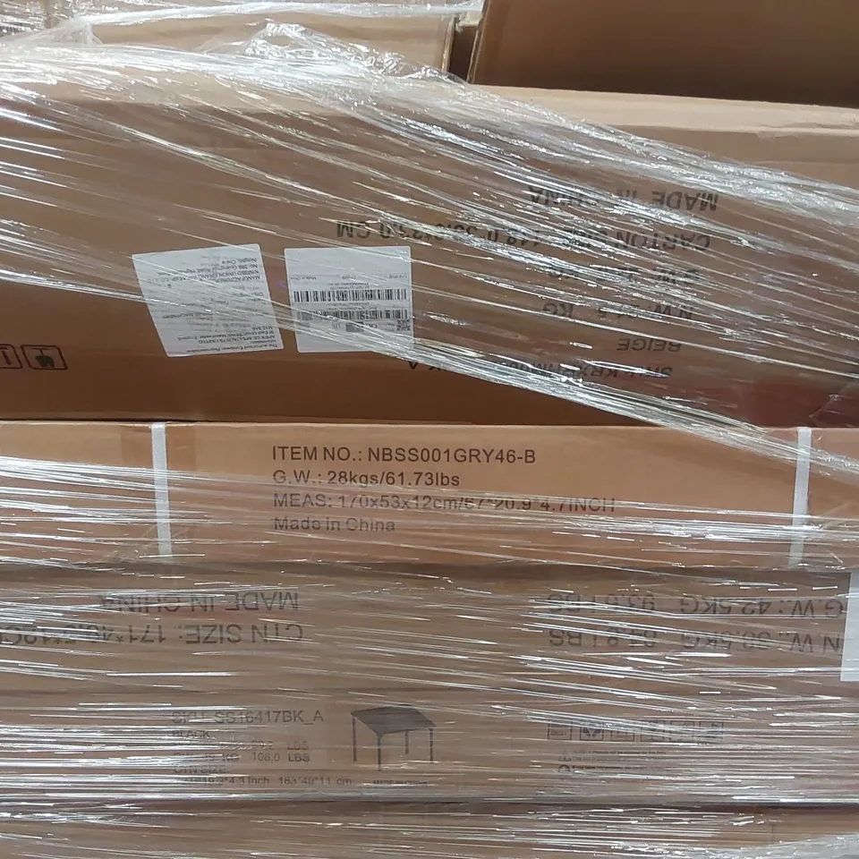 PALLET CONTAINING A LARGE ASSORTMENT OF CONSUMER PRODUCTS INCLUDING: ROLLED MATTRESS/MATTRESS TOPPER (UNSPECIFIED), PERGOLA, GARDEN SHED PARTS ECT
