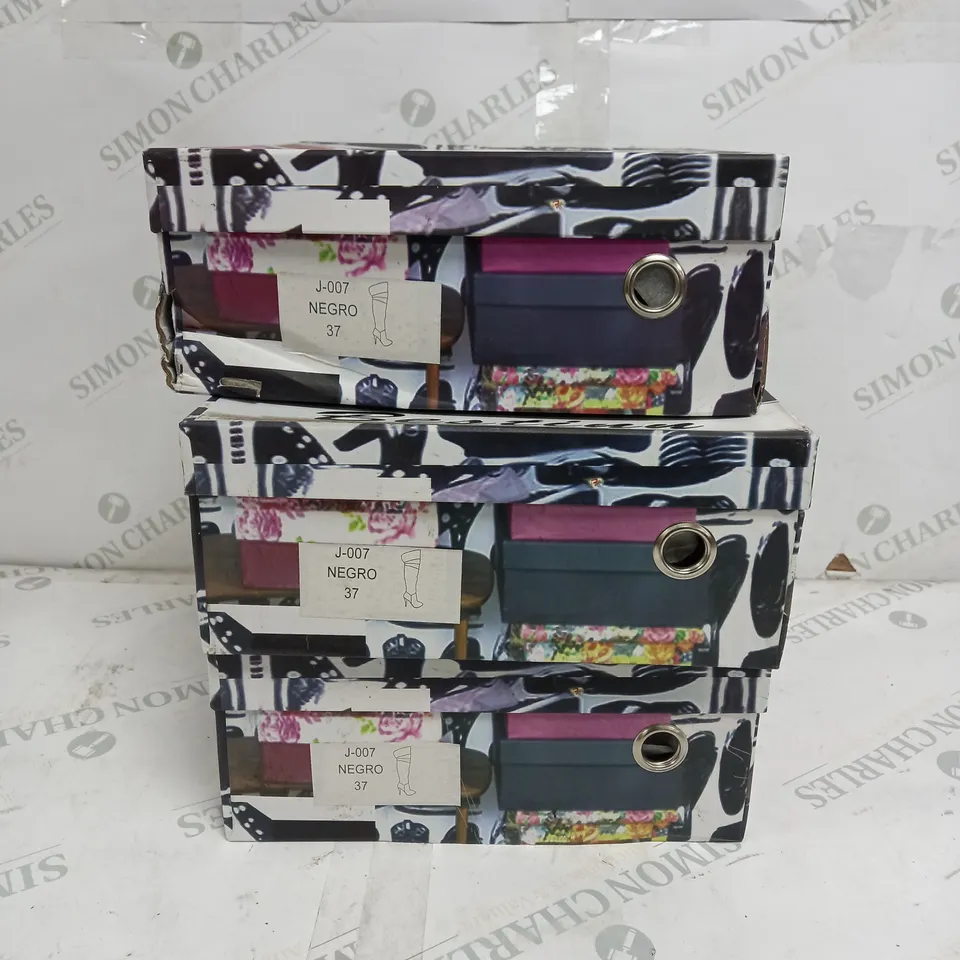 3 BOXED PAIRS OF BESTINN BLACK KNEE-HIGH HEELED BOOTS SIZE 37