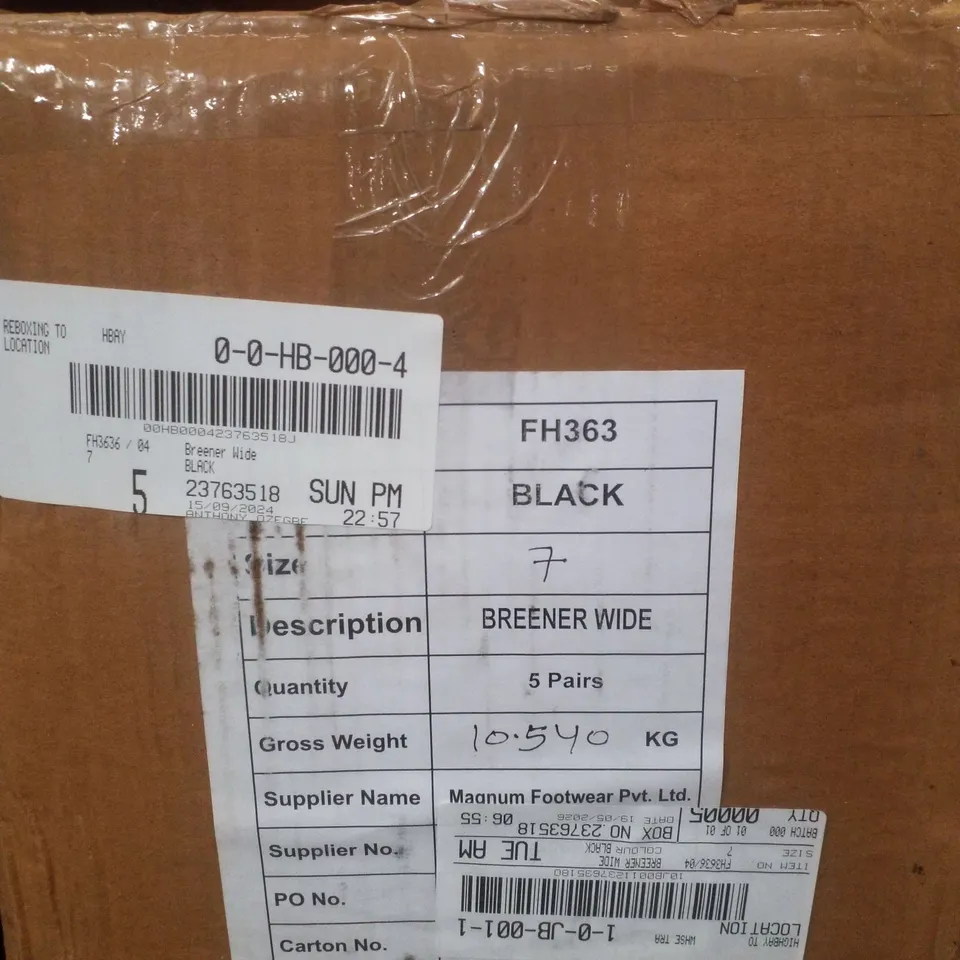 BOX CONTAINING APPROXIMATELY 5 PAIRS OF BRAND NEW SIMPLY BE BLACK BREENER WIDE LEATHER BOOTS - SIZE 6