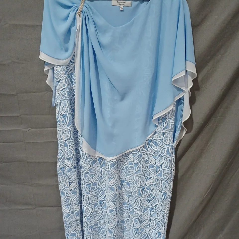 PERSONAL CHOICE FLORAL MESH DRESS IN SKY BLUE/WHITE - SIZE 18/44