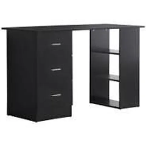 BOXED HOMCOM COMPUTER DESK, WRITING TABLE, PC WORKSTATION WITH 3 STORAGE SHELVES AND DRAWERS - BLACK // MODEL: 836-068BK (1 BOX)