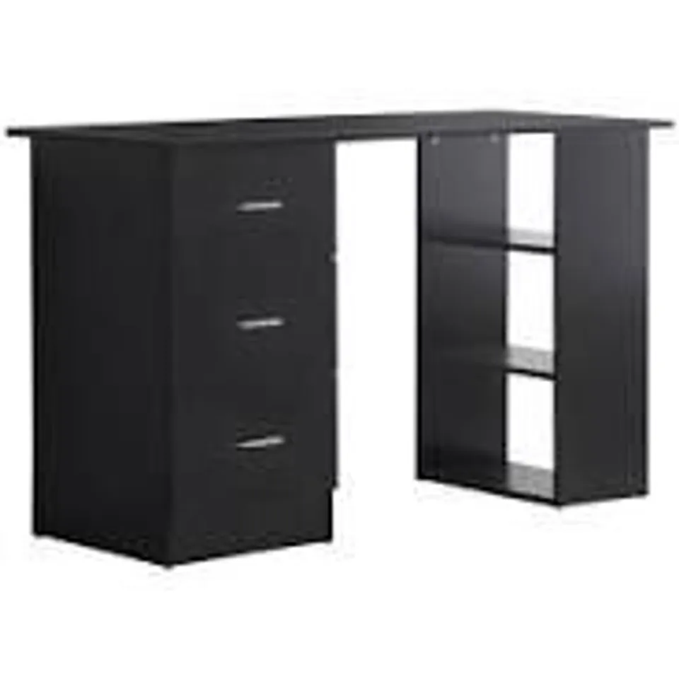 BOXED HOMCOM COMPUTER DESK, WRITING TABLE, PC WORKSTATION WITH 3 STORAGE SHELVES AND DRAWERS - BLACK // MODEL: 836-068BK (1 BOX)