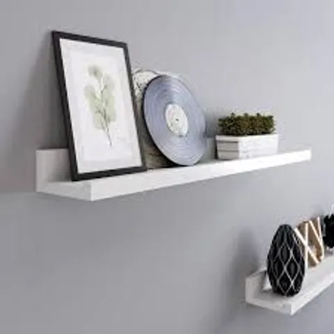 BOXED SONGMICS FLOATING SHELVES SET OF 2, WALL SHELVES LEDGE WITH HIGH GLOSS FINISH - WHITE 