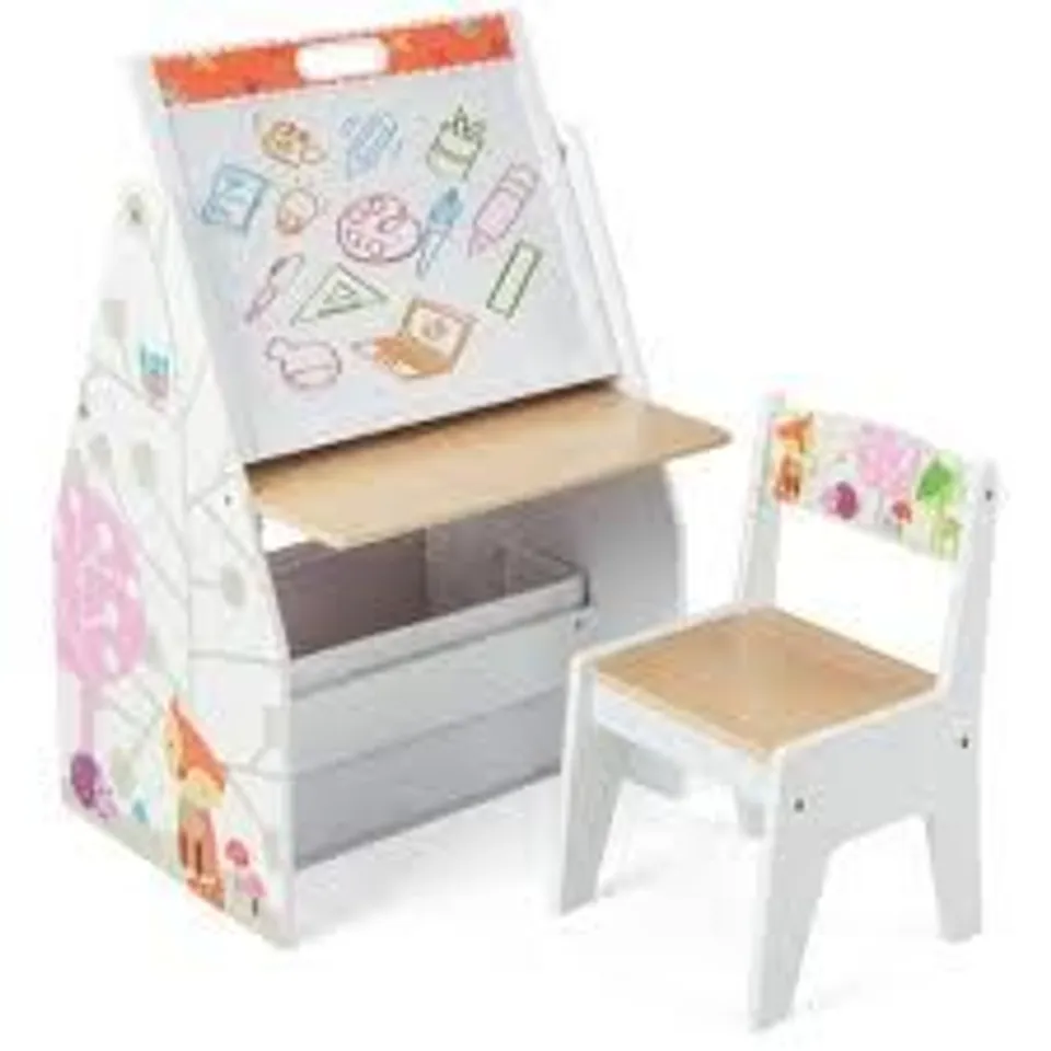 COSTWAY WHITE DOUBLE SIDED KIDS ART EASEL AND PLAY DESK