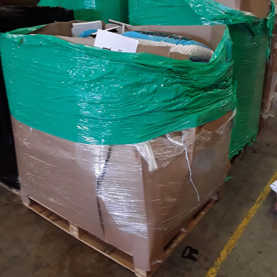 PALLET OF ASSORTED PRODUCTS INCLUDING POP UP TENT, SILENTNIGHT AIR MAX PILLOW, YOGA MAT, CAMERA DANCE MAT, BADMINTON RACKET