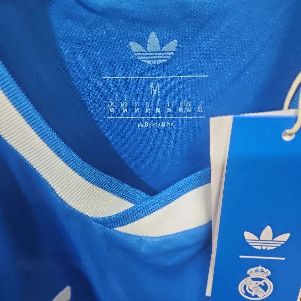 REAL MADRID ADIDAS FOOTBALL SHIRT – BLUE, EMIRATES FLY BETTER SPONSOR, UK M