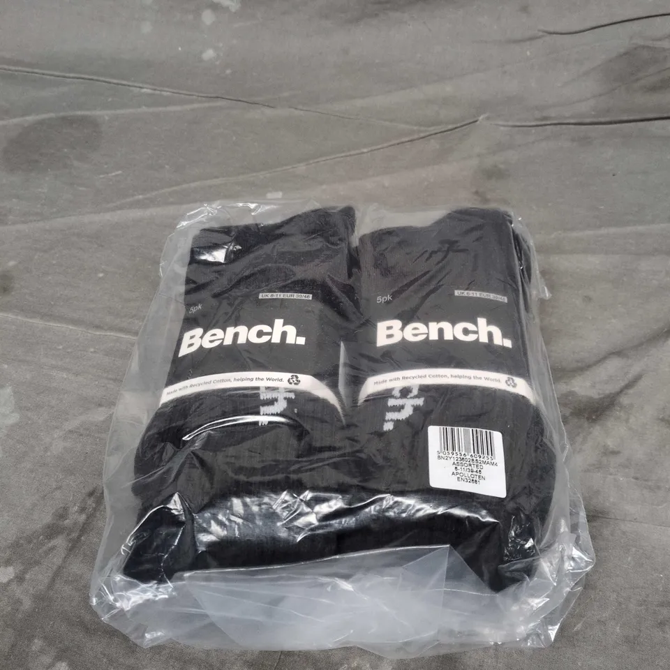 BENCH. 2X5 PACK SOCKS IN BLACK – UK 6-11 (EUR 39/46)