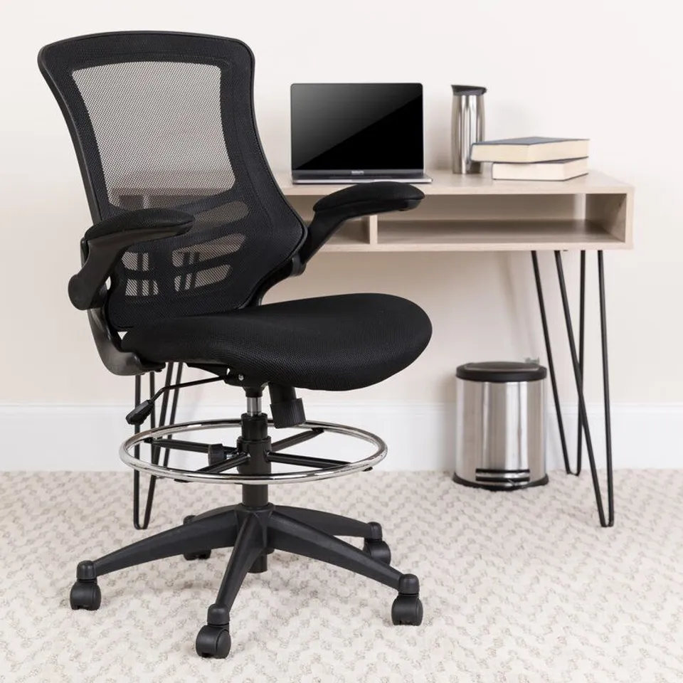 MID-BACK BLACK ERGONOMIC MESH DRAUGHTSMAN CHAIR