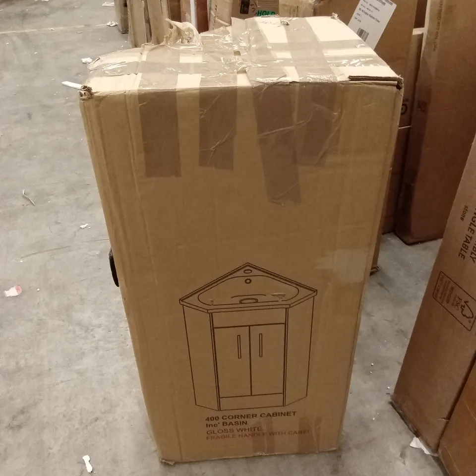 BOXED CORNER BASIN CABINET - GLOSS WHITE (1 BOX)