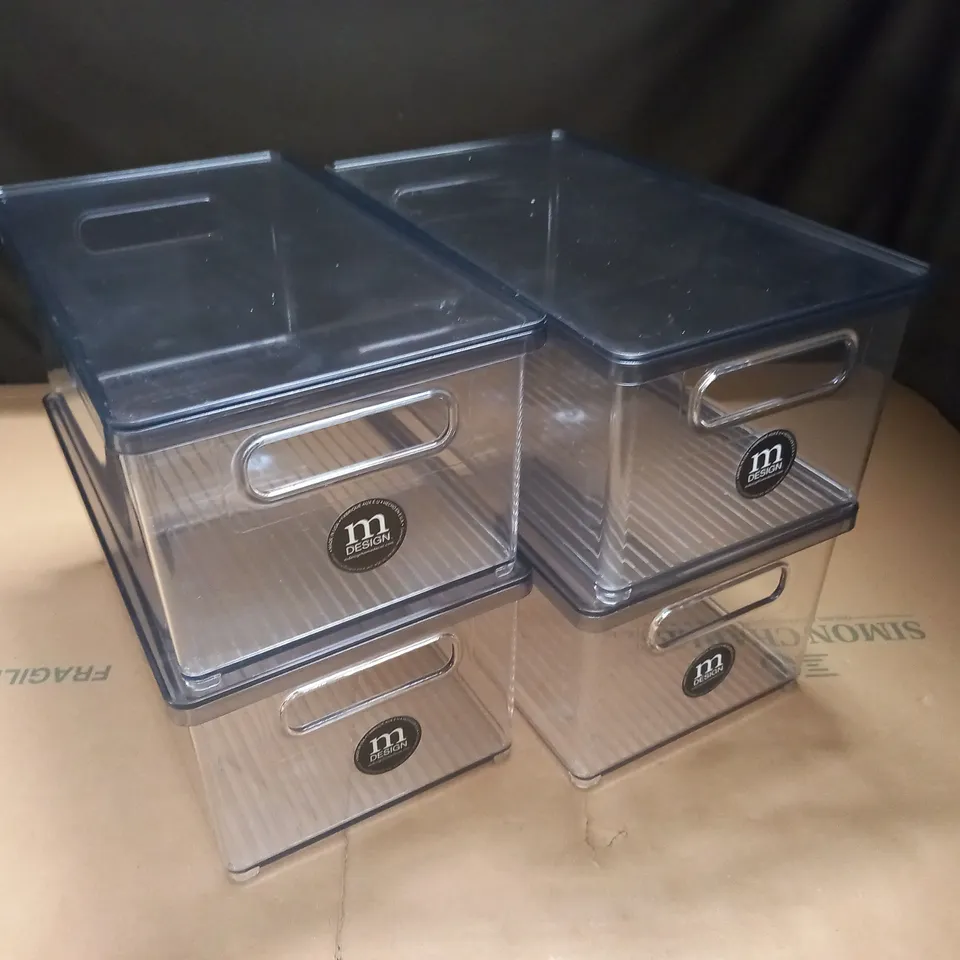 LOT OF 4 LINUS BATH BINS WITH LIDS - 8X14.5X6"
